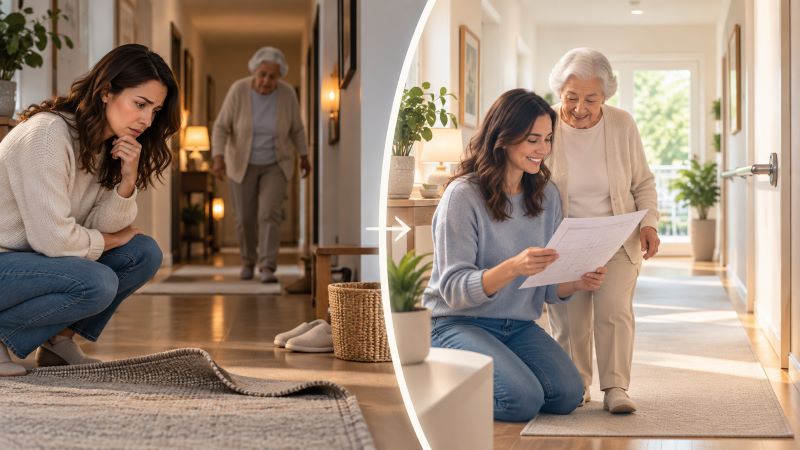 Comparação visual entre a preocupação com riscos na casa e uma vistoria organizada