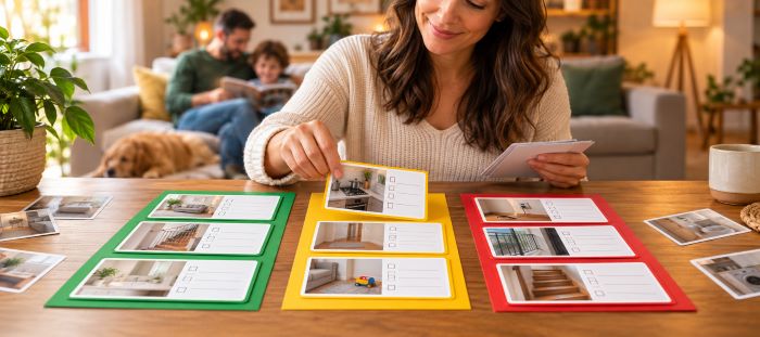 Organização dos riscos da casa nas categorias verde, amarelo e vermelho